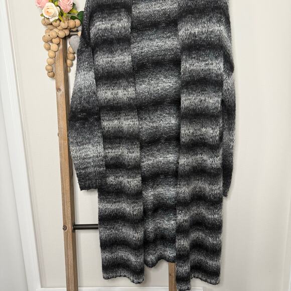 Sonoma Flyaway Duster Open Front Black White Stripe Cardigan Size Large - Picture 3 of 8